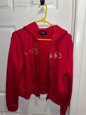 New Juniors Size X L Red Zip Up Ed Hardy Hoodie Red and Gold with dragon on back
